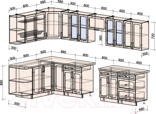 Изображение товара Кухонный гарнитур Интерлиния Тренд 1.7x3.3 левая (индиго/индиго/опал светлый)