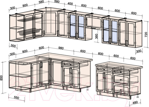 Изображение товара Кухонный гарнитур Интерлиния Тренд 1.7x3.4 левая (индиго/индиго/опал светлый)