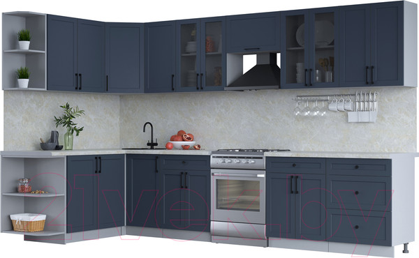Изображение товара Кухонный гарнитур Интерлиния Тренд 1.7x3.4 левая (индиго/индиго/опал светлый)