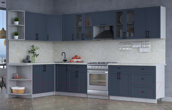 Изображение товара Кухонный гарнитур Интерлиния Тренд 1.7x3.4 левая (индиго/индиго/опал светлый)