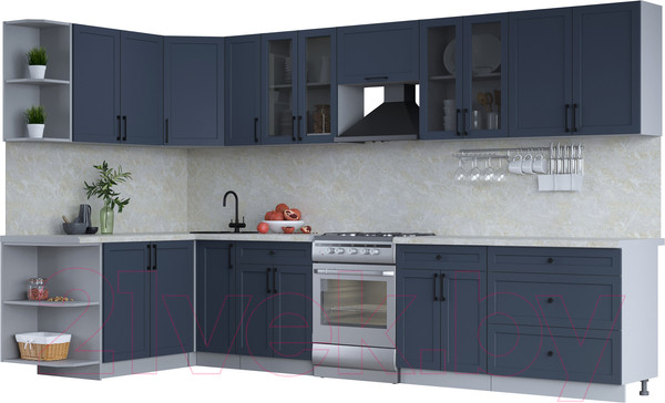 Изображение товара Кухонный гарнитур Интерлиния Тренд 1.7x3.5 левая (индиго/индиго/опал светлый)