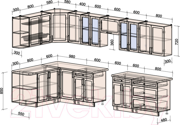 Изображение товара Кухонный гарнитур Интерлиния Тренд 1.7x3.6 левая (индиго/индиго/опал светлый)