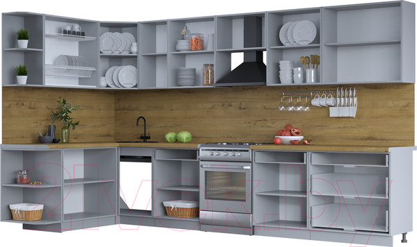 Изображение товара Кухонный гарнитур Интерлиния Тренд 1.7x3.6 левая (индиго/индиго/опал светлый)