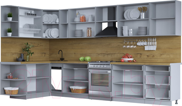 Изображение товара Кухонный гарнитур Интерлиния Тренд 1.7x3.7 левая (индиго/индиго/опал светлый)