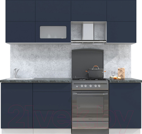 Изображение товара Кухонный гарнитур Интерлиния Мила Матте 2.2 Б (индиго/индиго глянец/кастилло темный)