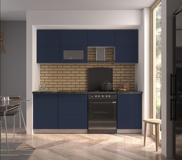 Изображение товара Кухонный гарнитур Интерлиния Мила Матте 2.2 Б (индиго/индиго глянец/кастилло темный)