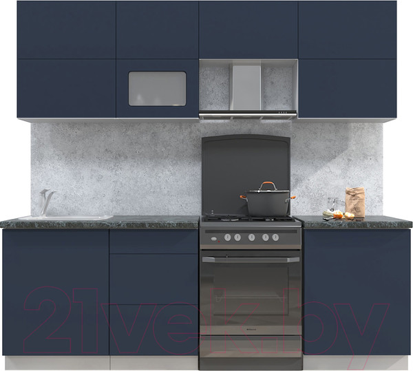 Изображение товара Кухонный гарнитур Интерлиния Мила Матте 2.3 Б (индиго/индиго глянец/кастилло темный)