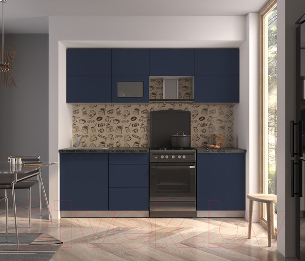 Изображение товара Кухонный гарнитур Интерлиния Мила Матте 2.3 Б (индиго/индиго глянец/кастилло темный)