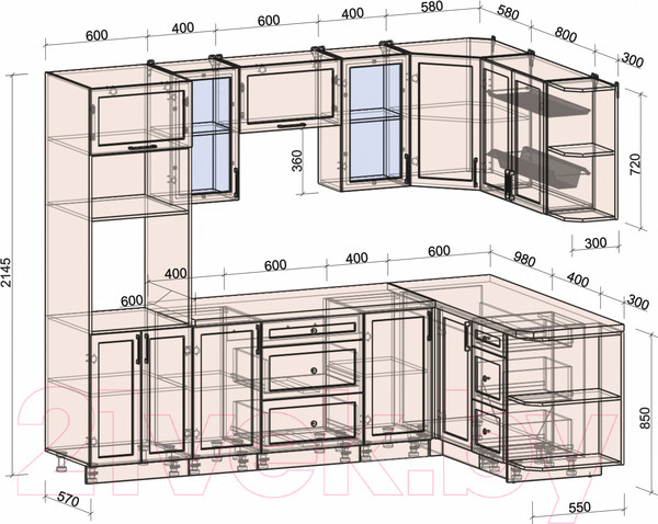 Изображение товара Кухонный гарнитур Интерлиния Тренд 1.68x2.6 ВТ правая (индиго/индиго/опал светлый)