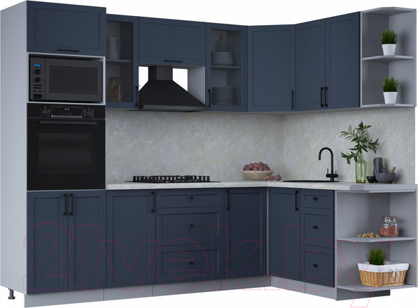 Изображение товара Кухонный гарнитур Интерлиния Тренд 1.68x2.6 ВТ правая (индиго/индиго/опал светлый)