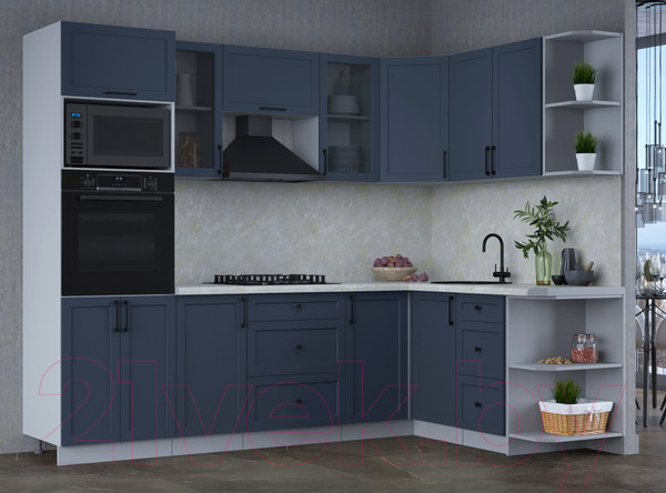 Изображение товара Кухонный гарнитур Интерлиния Тренд 1.68x2.6 ВТ правая (индиго/индиго/опал светлый)