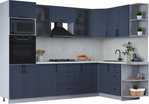 Изображение товара Кухонный гарнитур Интерлиния Тренд 1.68x2.8 ВТ правая (индиго/индиго/опал светлый)