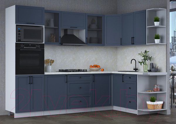 Изображение товара Кухонный гарнитур Интерлиния Тренд 1.68x2.8 ВТ правая (индиго/индиго/опал светлый)