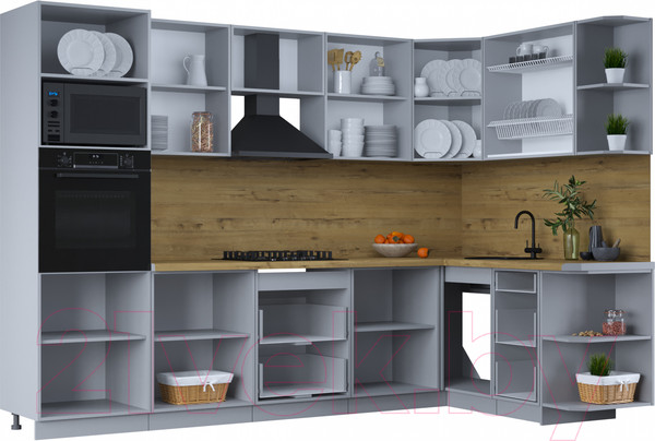 Изображение товара Кухонный гарнитур Интерлиния Тренд 1.68x3.0 ВТ правая (индиго/индиго/опал светлый)