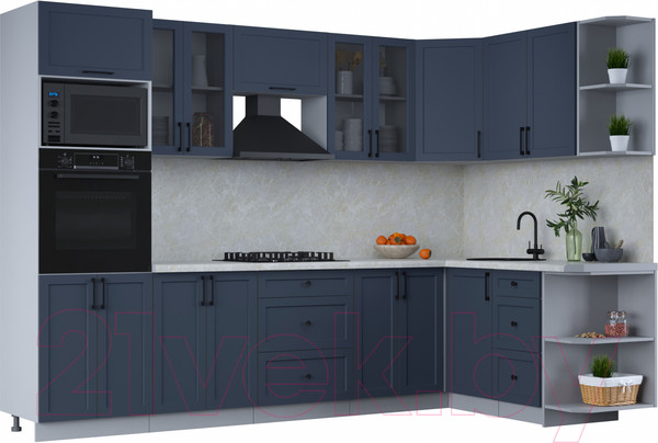 Изображение товара Кухонный гарнитур Интерлиния Тренд 1.68x3.0 ВТ правая (индиго/индиго/опал светлый)