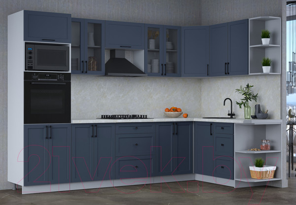 Изображение товара Кухонный гарнитур Интерлиния Тренд 1.68x3.0 ВТ правая (индиго/индиго/опал светлый)