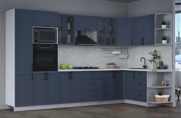 Изображение товара Кухонный гарнитур Интерлиния Тренд 1.68x3.4 ВТ правая (индиго/индиго/опал светлый)