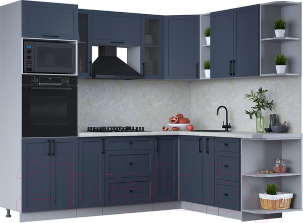 Изображение товара Кухонный гарнитур Интерлиния Тренд 1.88x2.4 ВТ правая (индиго/индиго/опал светлый)