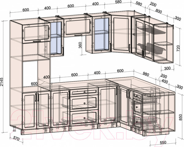 Изображение товара Кухонный гарнитур Интерлиния Тренд 1.88x2.6 ВТ правая (индиго/индиго/опал светлый)