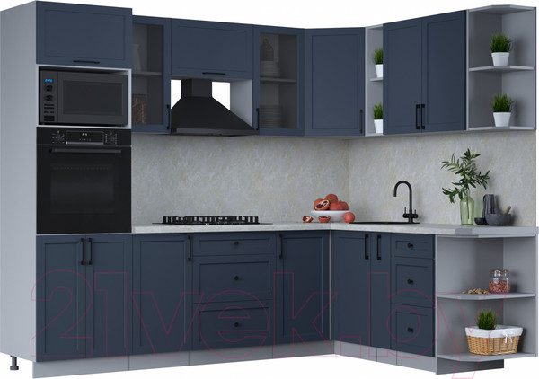 Изображение товара Кухонный гарнитур Интерлиния Тренд 1.88x2.6 ВТ правая (индиго/индиго/опал светлый)