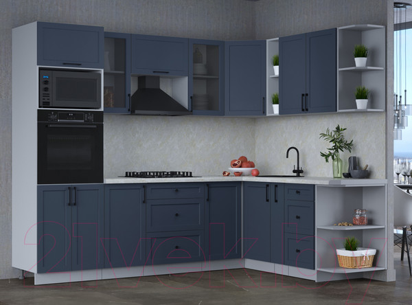 Изображение товара Кухонный гарнитур Интерлиния Тренд 1.88x2.6 ВТ правая (индиго/индиго/опал светлый)