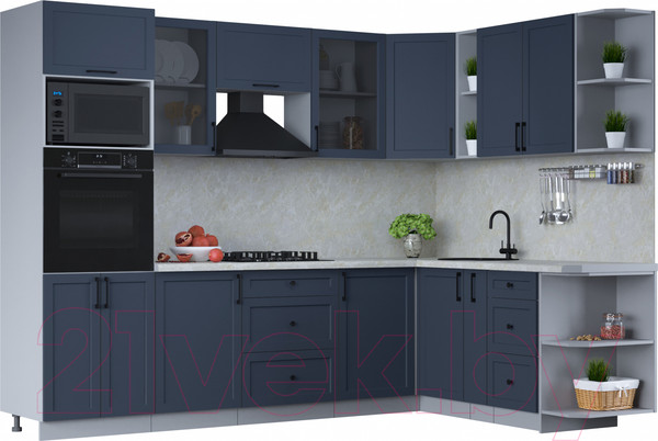 Изображение товара Кухонный гарнитур Интерлиния Тренд 1.88x2.8 ВТ правая (индиго/индиго/опал светлый)