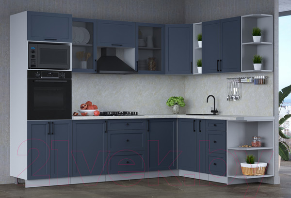 Изображение товара Кухонный гарнитур Интерлиния Тренд 1.88x2.8 ВТ правая (индиго/индиго/опал светлый)