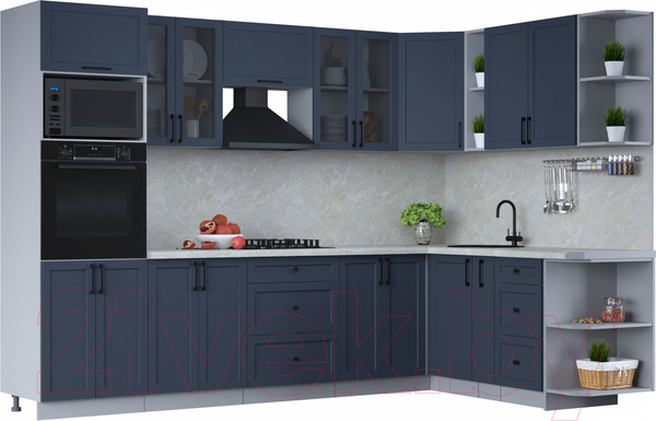 Изображение товара Кухонный гарнитур Интерлиния Тренд 1.88x3.0 ВТ правая (индиго/индиго/опал светлый)