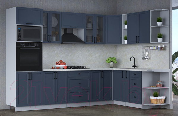 Изображение товара Кухонный гарнитур Интерлиния Тренд 1.88x3.0 ВТ правая (индиго/индиго/опал светлый)