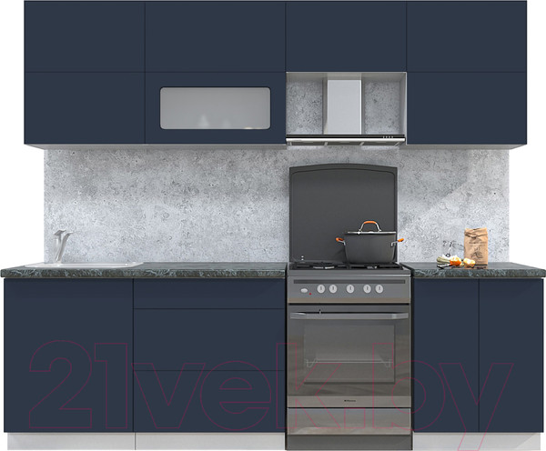 Изображение товара Кухонный гарнитур Интерлиния Мила Матте 2.5 Б (индиго/индиго глянец/кастилло темный)