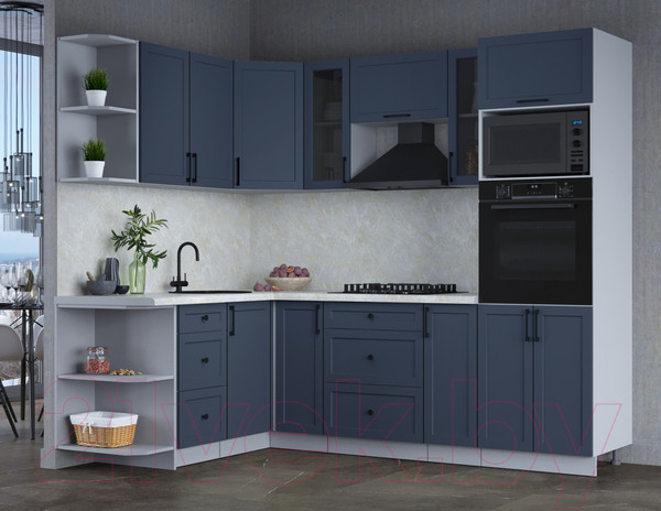 Изображение товара Кухонный гарнитур Интерлиния Тренд 1.68x2.4 ВТ левая (индиго/индиго/опал светлый)