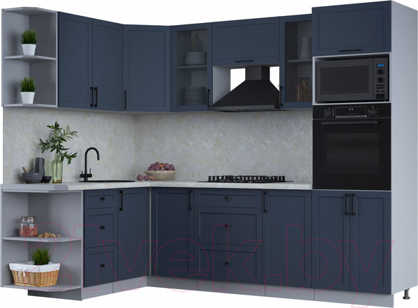 Изображение товара Кухонный гарнитур Интерлиния Тренд 1.68x2.6 ВТ левая (индиго/индиго/опал светлый)