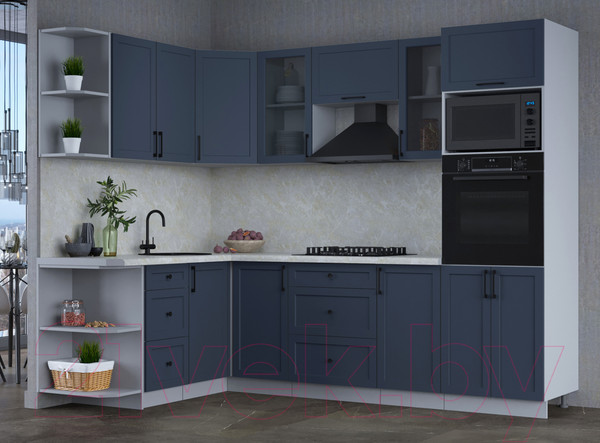 Изображение товара Кухонный гарнитур Интерлиния Тренд 1.68x2.6 ВТ левая (индиго/индиго/опал светлый)