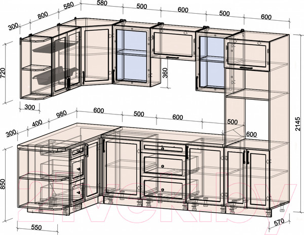 Изображение товара Кухонный гарнитур Интерлиния Тренд 1.68x2.8 ВТ левая (индиго/индиго/опал светлый)
