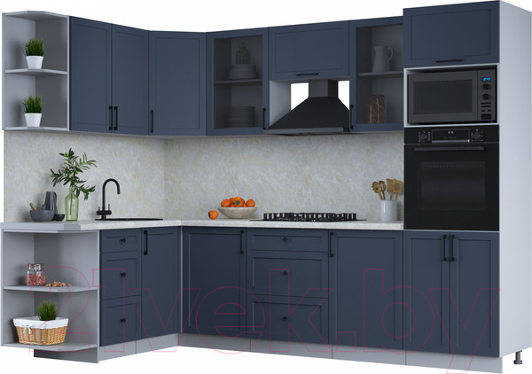 Изображение товара Кухонный гарнитур Интерлиния Тренд 1.68x2.8 ВТ левая (индиго/индиго/опал светлый)