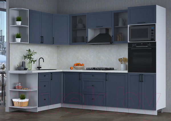 Изображение товара Кухонный гарнитур Интерлиния Тренд 1.68x2.8 ВТ левая (индиго/индиго/опал светлый)