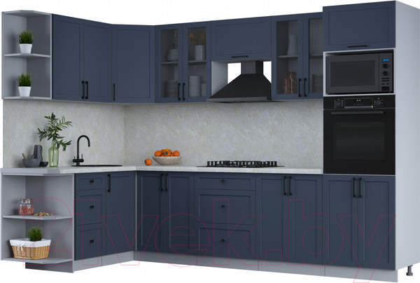 Изображение товара Кухонный гарнитур Интерлиния Тренд 1.68x3.0 ВТ левая (индиго/индиго/опал светлый)