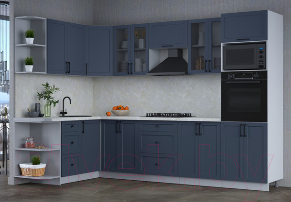 Изображение товара Кухонный гарнитур Интерлиния Тренд 1.68x3.0 ВТ левая (индиго/индиго/опал светлый)