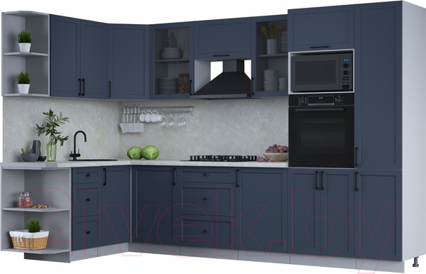 Изображение товара Кухонный гарнитур Интерлиния Тренд 1.68x3.2 ВТ левая (индиго/индиго/опал светлый)
