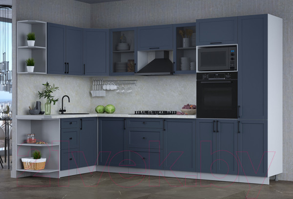 Изображение товара Кухонный гарнитур Интерлиния Тренд 1.68x3.2 ВТ левая (индиго/индиго/опал светлый)