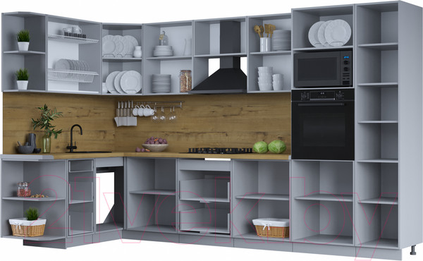 Изображение товара Кухонный гарнитур Интерлиния Тренд 1.68x3.4 ВТ левая (индиго/индиго/опал светлый)