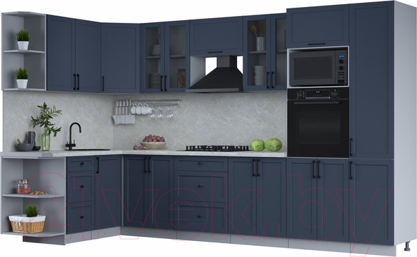 Изображение товара Кухонный гарнитур Интерлиния Тренд 1.68x3.4 ВТ левая (индиго/индиго/опал светлый)