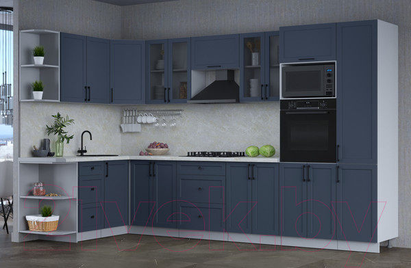 Изображение товара Кухонный гарнитур Интерлиния Тренд 1.68x3.4 ВТ левая (индиго/индиго/опал светлый)