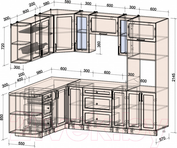 Изображение товара Кухонный гарнитур Интерлиния Тренд 1.88x2.4 ВТ левая (индиго/индиго/опал светлый)