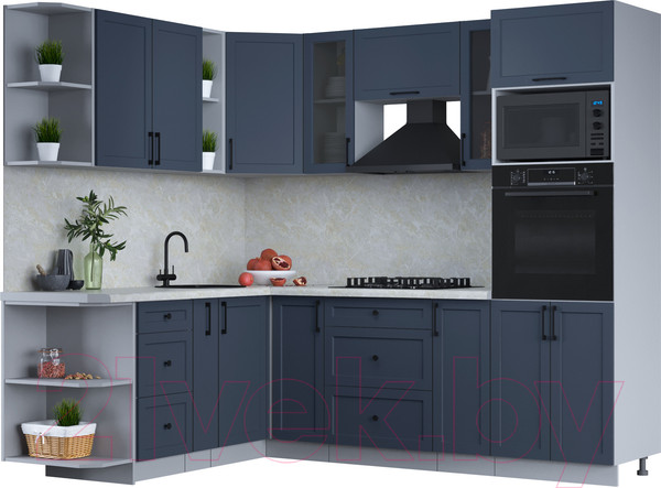 Изображение товара Кухонный гарнитур Интерлиния Тренд 1.88x2.4 ВТ левая (индиго/индиго/опал светлый)