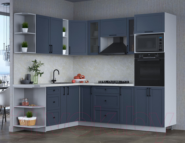 Изображение товара Кухонный гарнитур Интерлиния Тренд 1.88x2.4 ВТ левая (индиго/индиго/опал светлый)