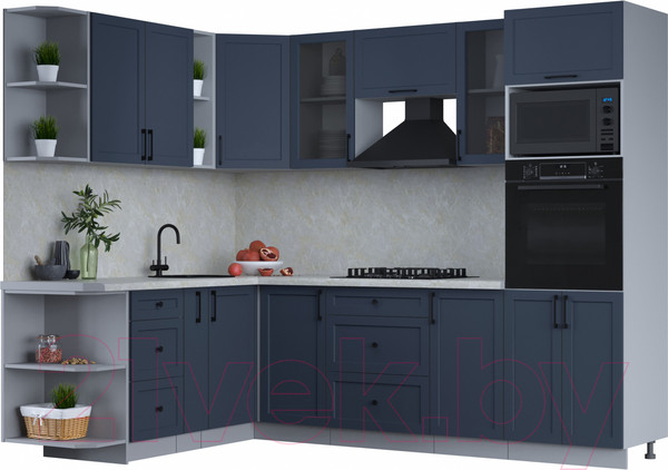 Изображение товара Кухонный гарнитур Интерлиния Тренд 1.88x2.6 ВТ левая (индиго/индиго/опал светлый)