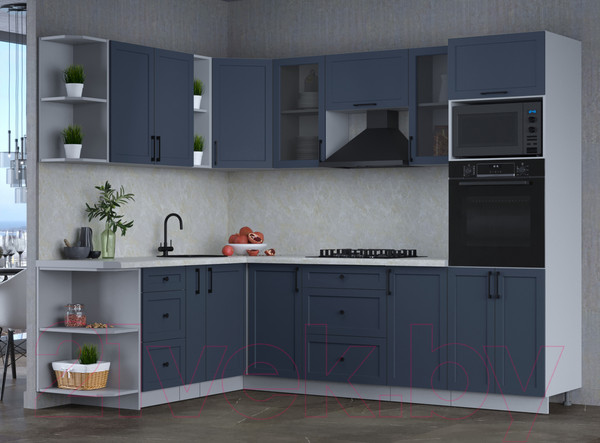 Изображение товара Кухонный гарнитур Интерлиния Тренд 1.88x2.6 ВТ левая (индиго/индиго/опал светлый)