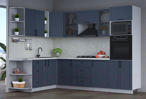 Изображение товара Кухонный гарнитур Интерлиния Тренд 1.88x2.8 ВТ левая (индиго/индиго/опал светлый)