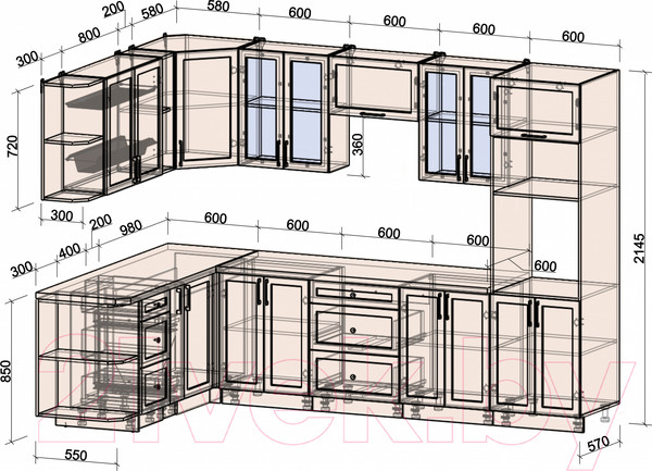 Изображение товара Кухонный гарнитур Интерлиния Тренд 1.88x3.0 ВТ левая (индиго/индиго/опал светлый)